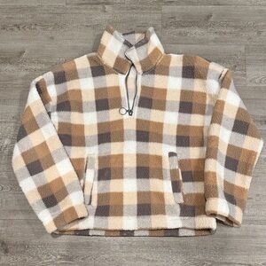 Abercrombie & Fitch Plaid Fleece in Cream and Brown